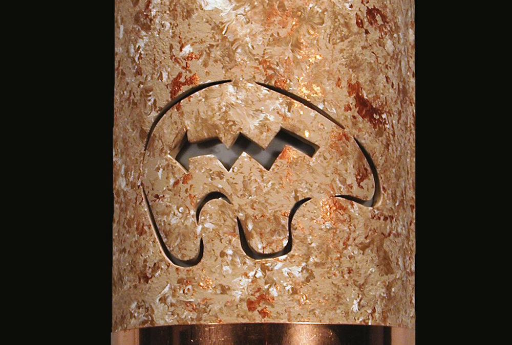 Wall Sconce-Spirit Bear w/Bottom Copper Band-Open Top Half Round-Copper Rocky Road-Indoor-Outdoor