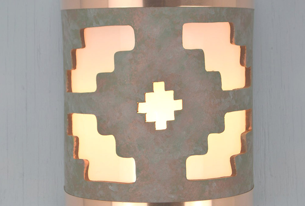 Wall Light-Ventana-Open Top Half Round-Oak Moss-Copper Bands-Indoor-Outdoor-