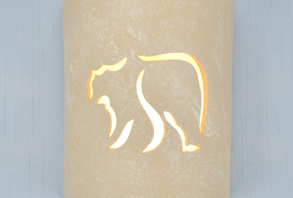 Wall Light-Mountain Bear-Open Top Half Round-Tan Tone-Indoor-Outdoor