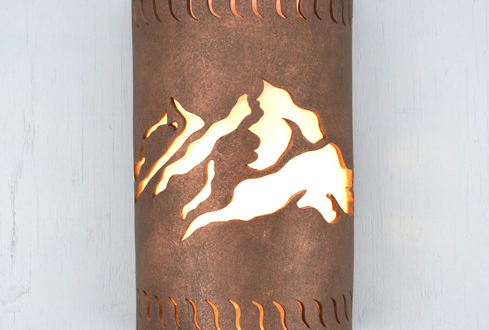 Wall Light-Peaks-Open Top Half Round-Antique Copper-Wind Borders-Indoor-Outdoor