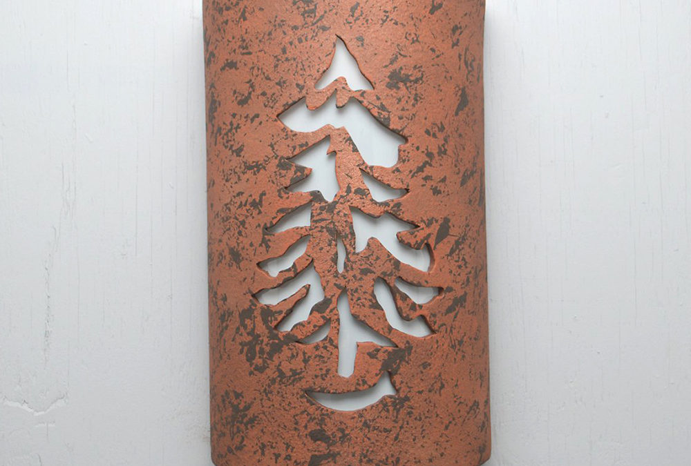 Wall Light-Pine-Open Top Half Round-Copper Brick-Indoor-Outdoor