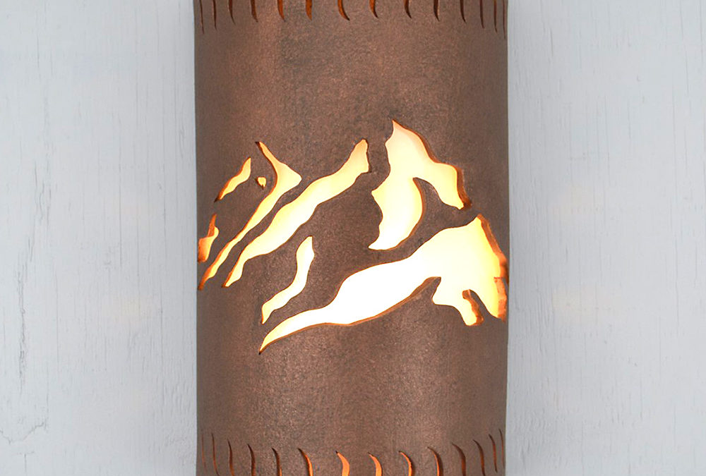 Wall Light-Peaks-Closed Top (Dark Sky) Half Round-Antique Copper-Wind Border-Indoor-Outdoor