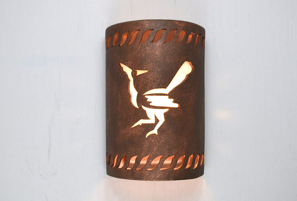 Wall Light-Roadrunner w/Rope Border-Open Top Half Round-Antique Copper-Indoor-Outdoor