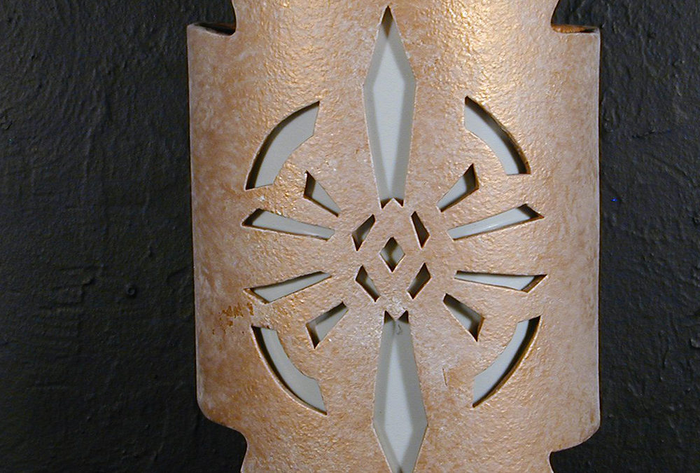 Wall Light-Dagger on a Zig Zag Handcut Half Round-Ancient Bronze-Indoor-Outdoor