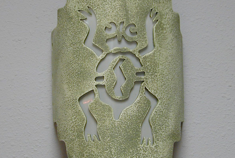 Wall Light-Frog on a Stairstep Handcut Half Round-Moss Wash-Indoor-Outdoor