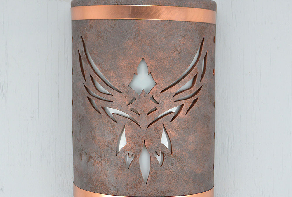 Wall Light-Phoenix-ADA Low Profile-Closed Top (Dark Sky) Half Round-Antique Copper-Raw Copper Bands-Indoor-Outdoor