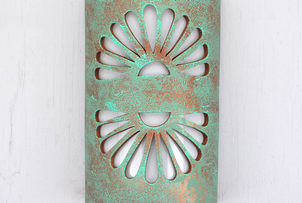 Wall Light-Double Fan-Open Top Half Round-Raw Turquoise-Indoor-Outdoor