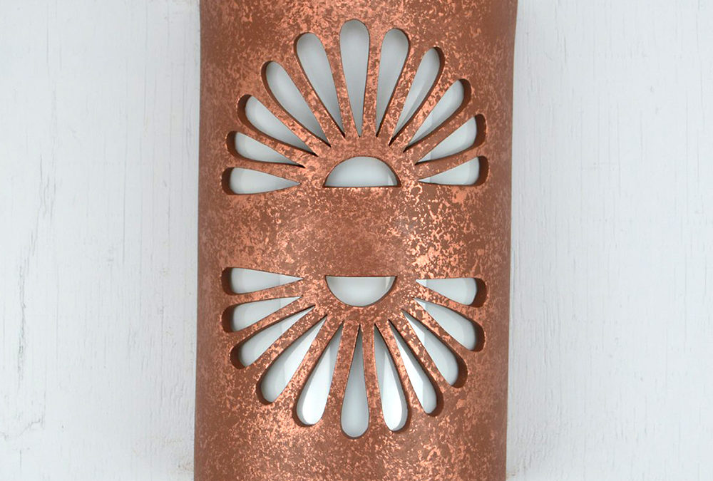 Wall Light-Double Fan-Open Top Half Round-Rust Mica-Indoor-Outdoor