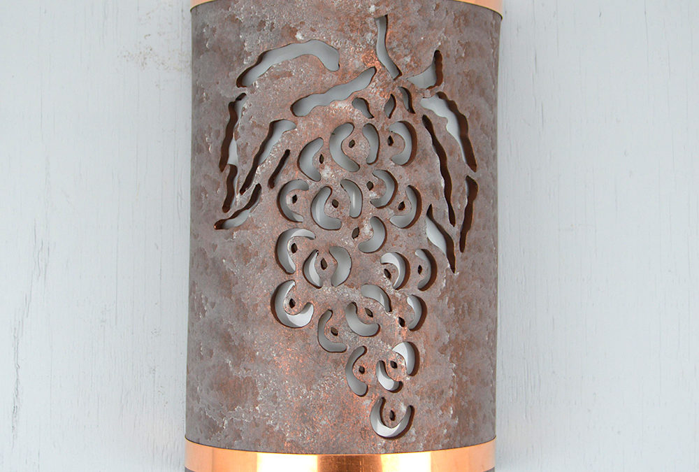 Wall Light-Grapes-Open Top Half Round-Raw Copper Bands-Copper Wash-Indoor-Outdoor