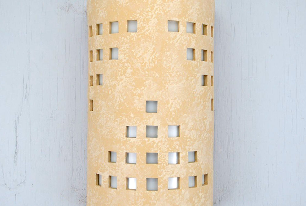 Wall Light-Grid-Open Top Half Round-Tan Tone-Indoor-Outdoor