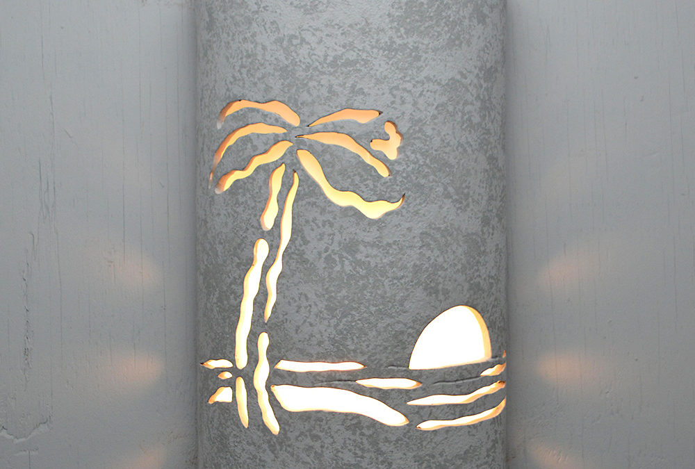 Wall Light-Paradise Palm-Open Top Half Round-Gray Tone-Indoor-Outdoor