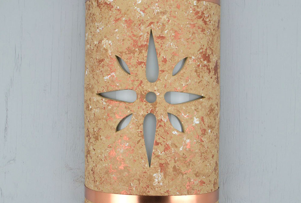Wall Light-Star-Open Top Half Round-Copper Rocky Road-Copper Bands-Indoor-Outdoor