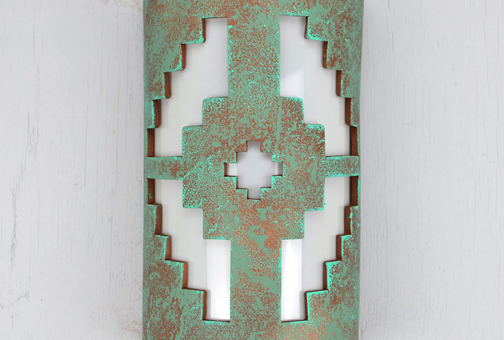 Wall Light-Ventana-Open Top Half Round-Raw Turquoise-Indoor-Outdoor