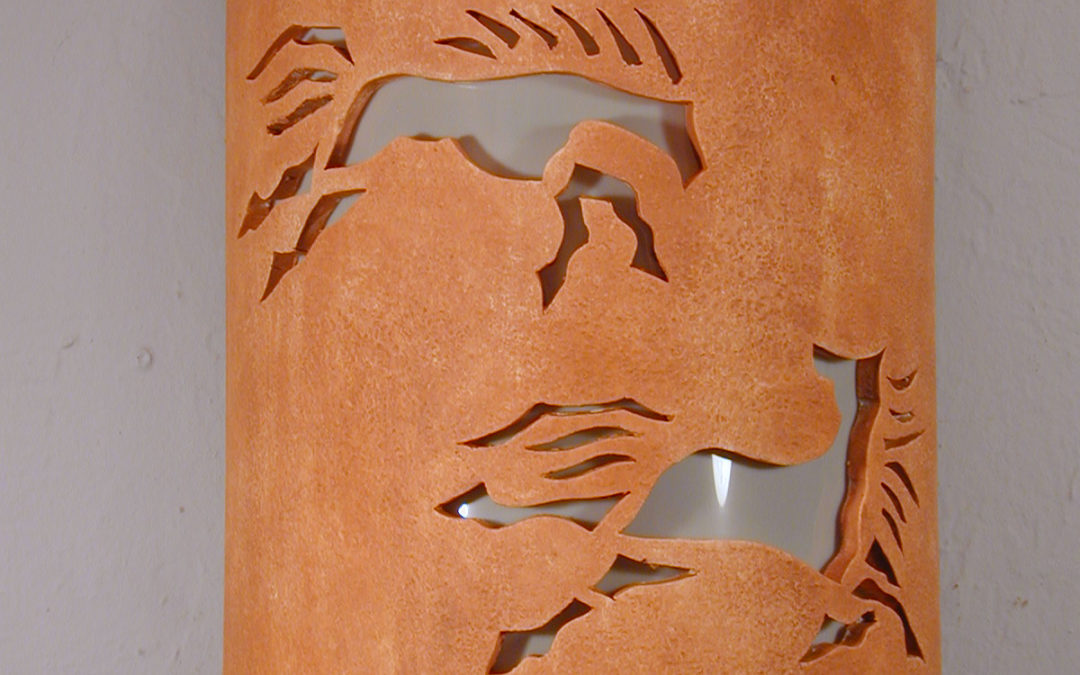 Wall Light-Wild Horses w/Rope Border-Open Top Half Round-Clay Wash-Indoor-Outdoor