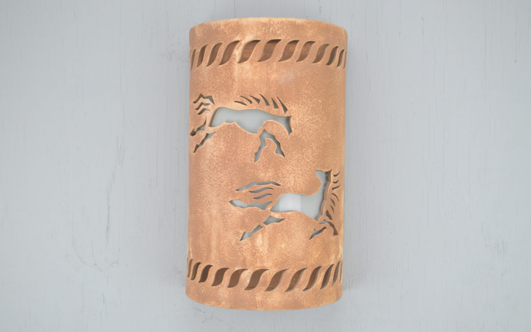 Horse Style with Wild Horses and Rope Border Designs in Sand Wash Color Wall Sconce Light