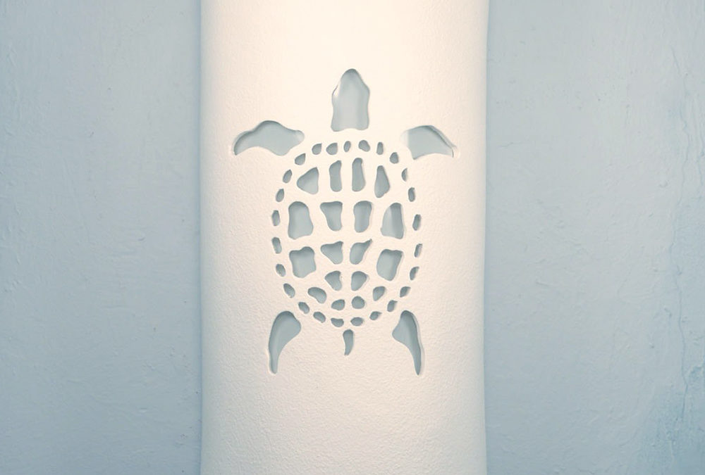 Wal Light-Sea Turtle-Open Top Half Round-White-Indoor-Outdoor