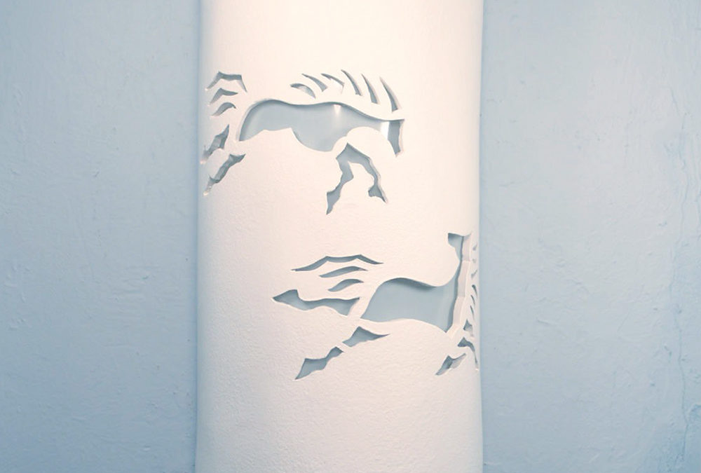 Wall Light-Wild Horses-Open Top Half Round-White-Indoor-Outdoor