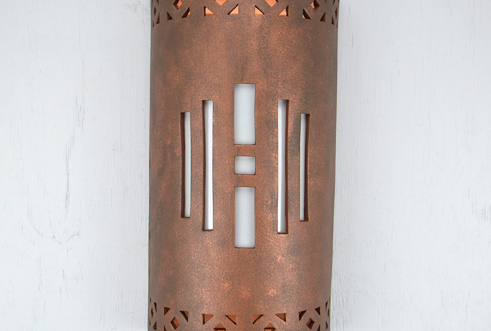 Wall Light-Center Windows w/Monterey Boarders-Open Top Half Round-Antique Copper-Indoor-Outdoor