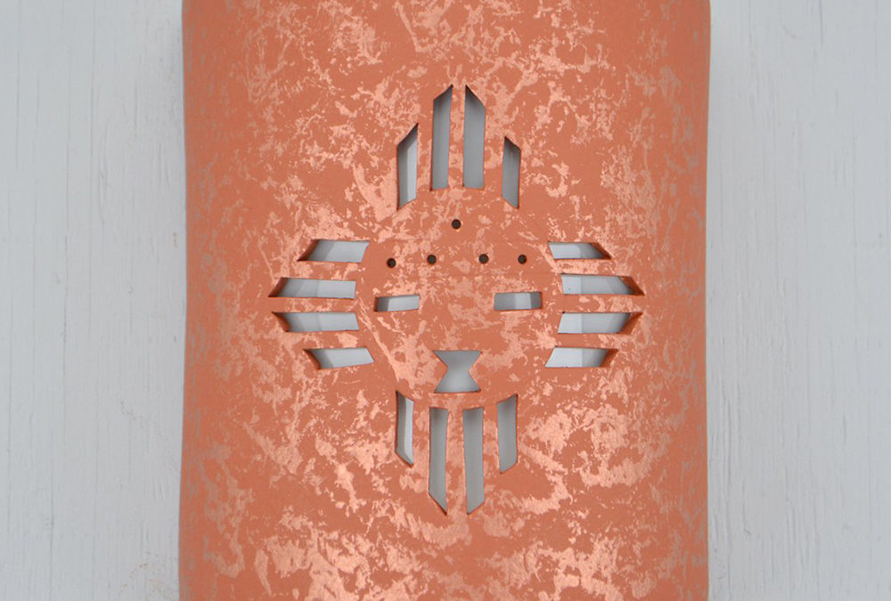 Wall Light-Kachina (4 pt)-Closed Top (Dark Sky) Half Round-Red Mica-Indoor-Outdoor