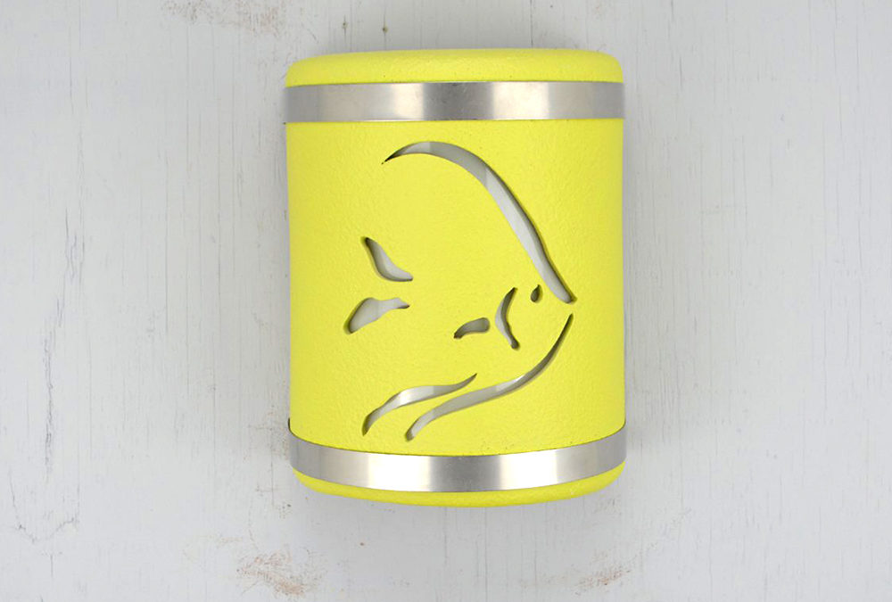 Wall Light-Angel Fish-Closed Top (Dark Sky) Half Round-Chartreuse-Stainless Steel Bands-Indoor-Outdoor