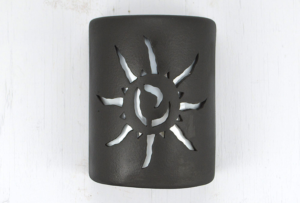 Wall Light-Ancient Sun-Closed Top (Dark Sky) Half Round-Black Suede-Indoor-Outdoor