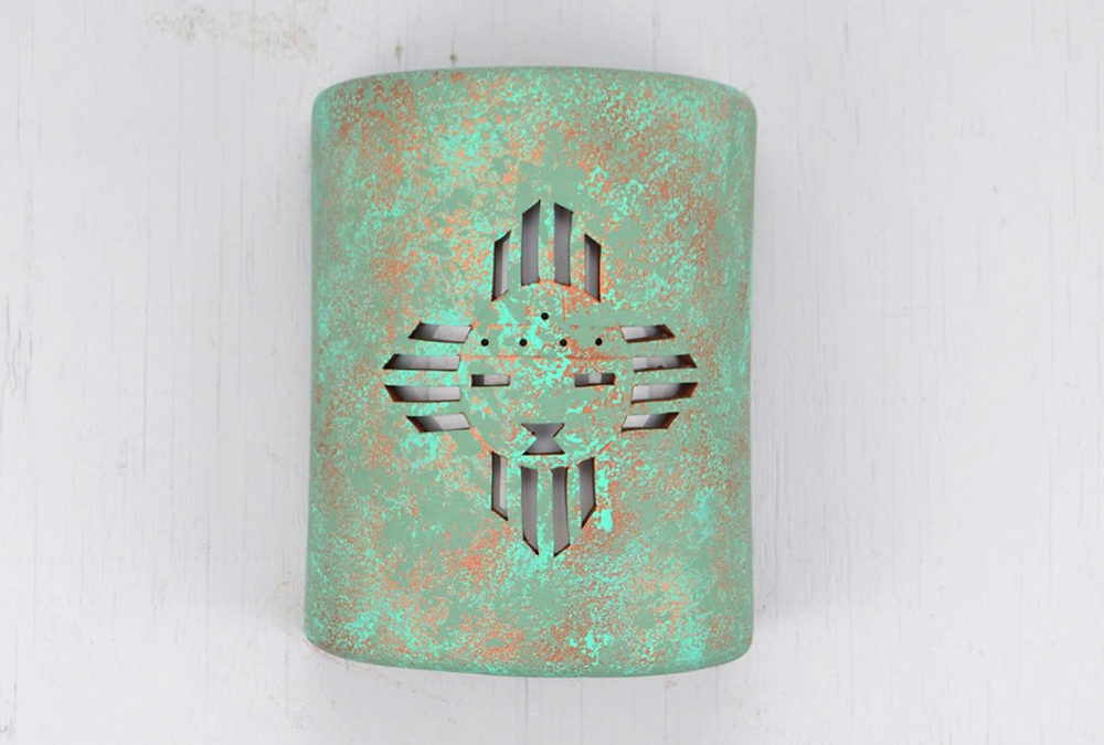Wall Light-Kachina (4 pt)-Closed Top (Dark Sky) Half Round-Raw Turquoise-Indoor-Outdoor