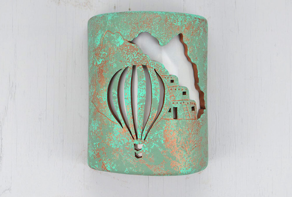 Wall Light-Pueblo Balloon-Closed Top (Dark Sky) Half Round-Raw Turquoise-Indoor-Outdoor