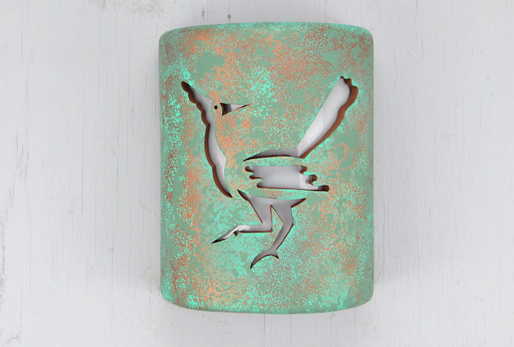 Wall Light-Roadrunner-Closed Top (Dark Sky) Half Round-Raw Turquoise-Indoor-Outdoor