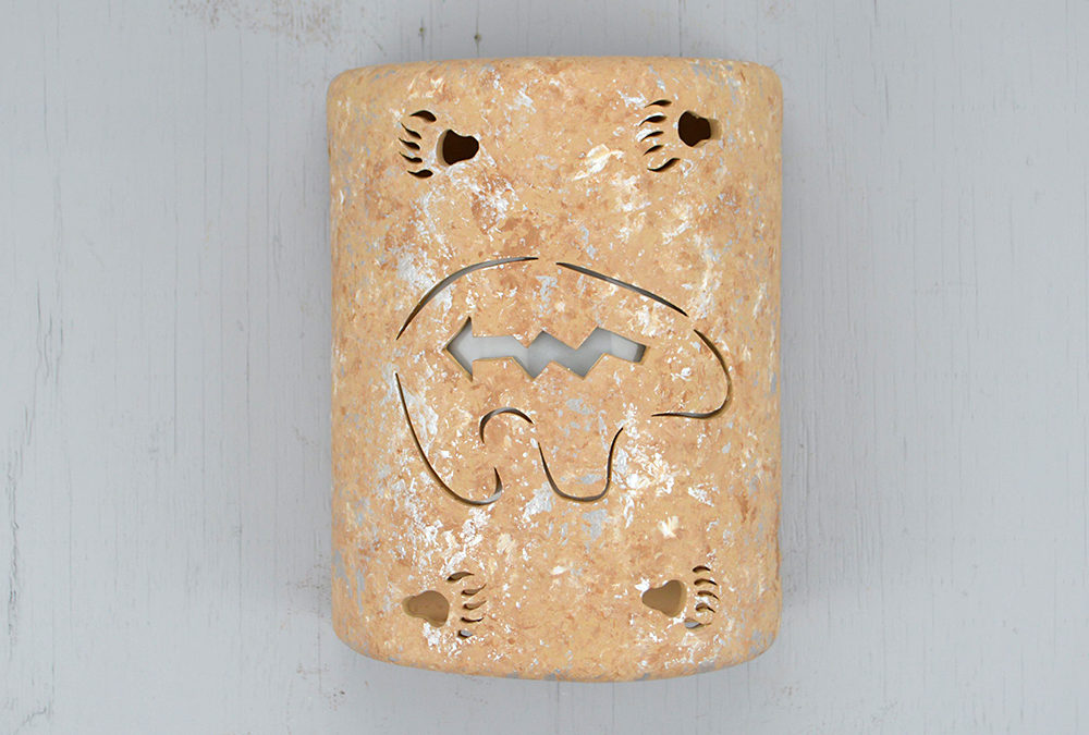 Wall Light-Spirit Bear w/Bear Paws Boarder-Closed Top (Dark Sky) Half Round -Silver Rocky Road-Indoor-Outdoor