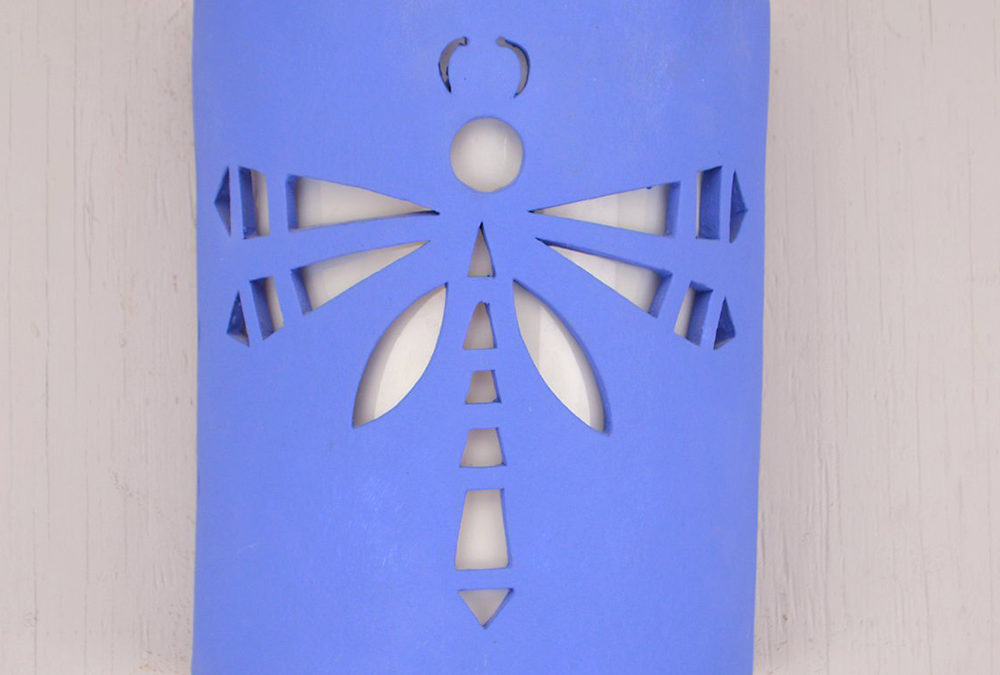 Wall Light-Dragonfly-Low Profile (ADA) Open Top Half Round-Feng Shui Blue-Indoor-Outdoor
