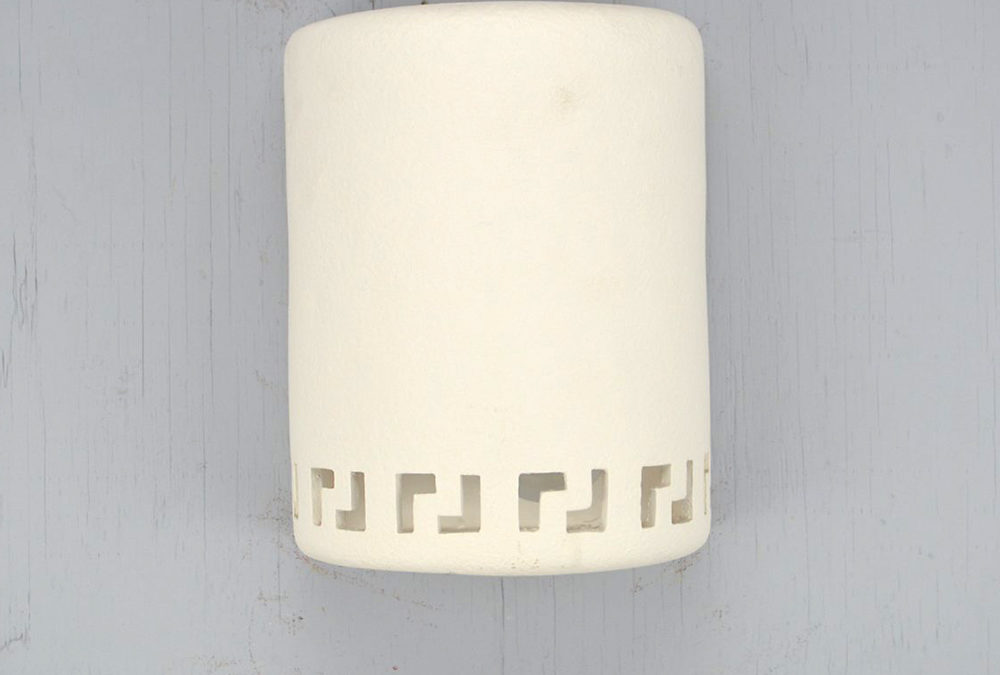 Wall Light-Greek Key Bottom Border-Open Top Half Round-White-Indoor-Outdoor