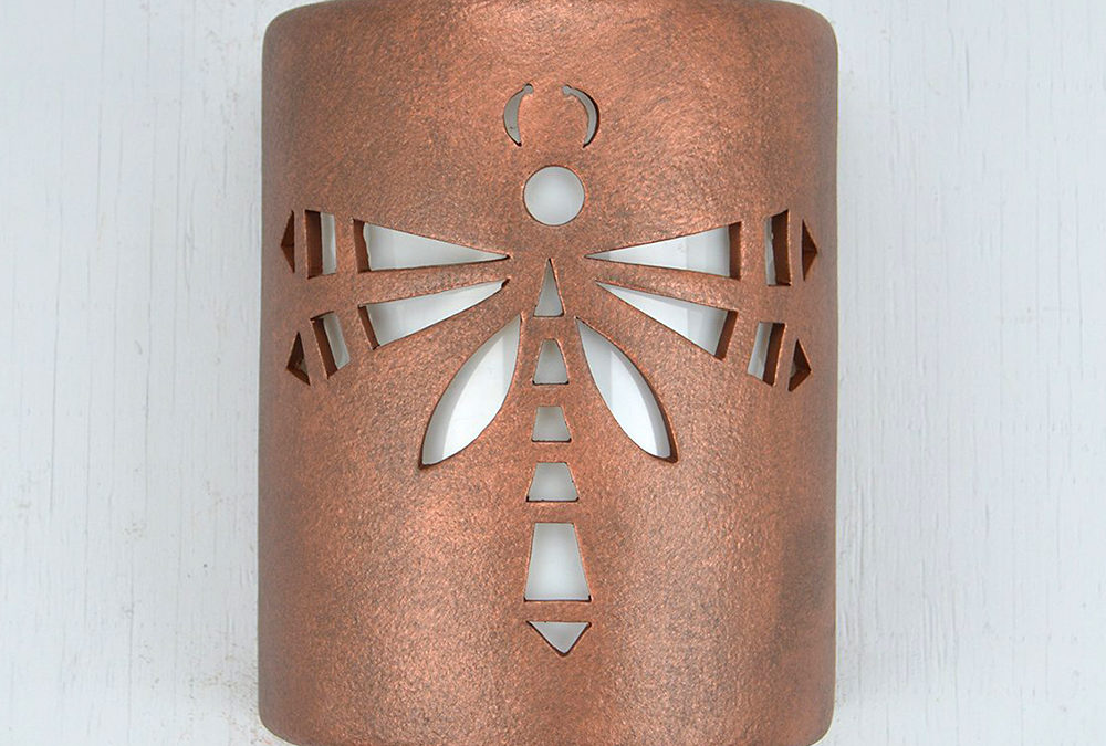 Wall Light-Dragon Fly-Open Top Half Round-Antique Copper-Indoor-Outdoor