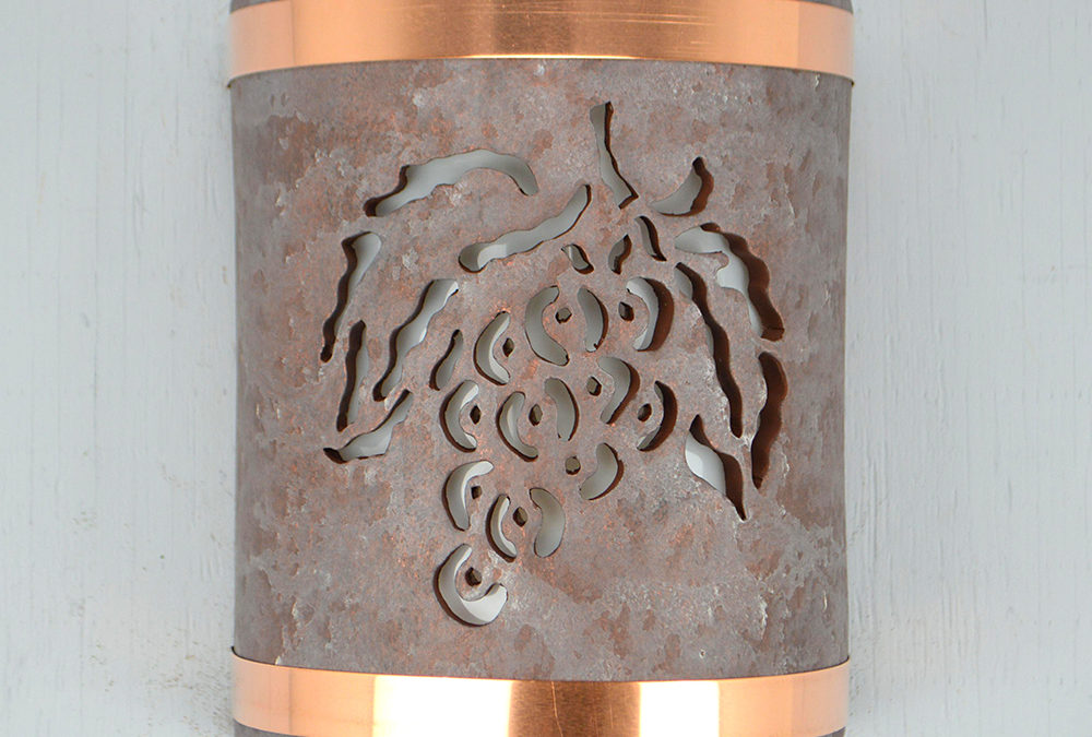 Wall Light-Grapes-Open Top Half Round-Copper Wash-Raw Copper Bands-Indoor-Outdoor
