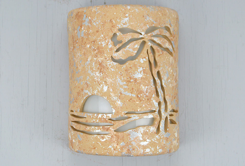 Wall Light-Paradise Palm(Right Facing)-Open Top Half Round-Silver Rocky Road-Indoor-Outdoor