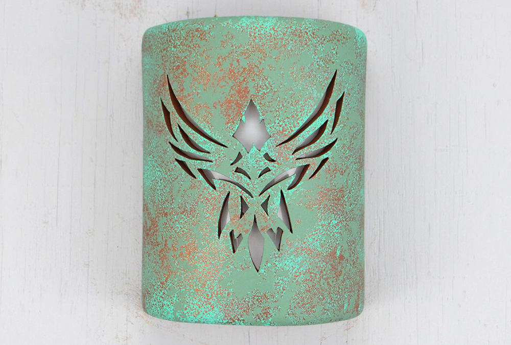 Wall Light-Phoenix-Open Top Half Round-Raw Turquoise-Indoor-Outdoor