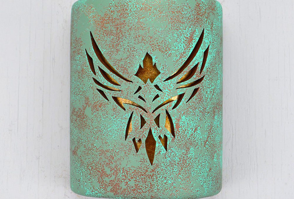 Wall Light-Phoenix-Open Top Half Round-Raw Turquoise-Amber Mica-Indoor-Outdoor