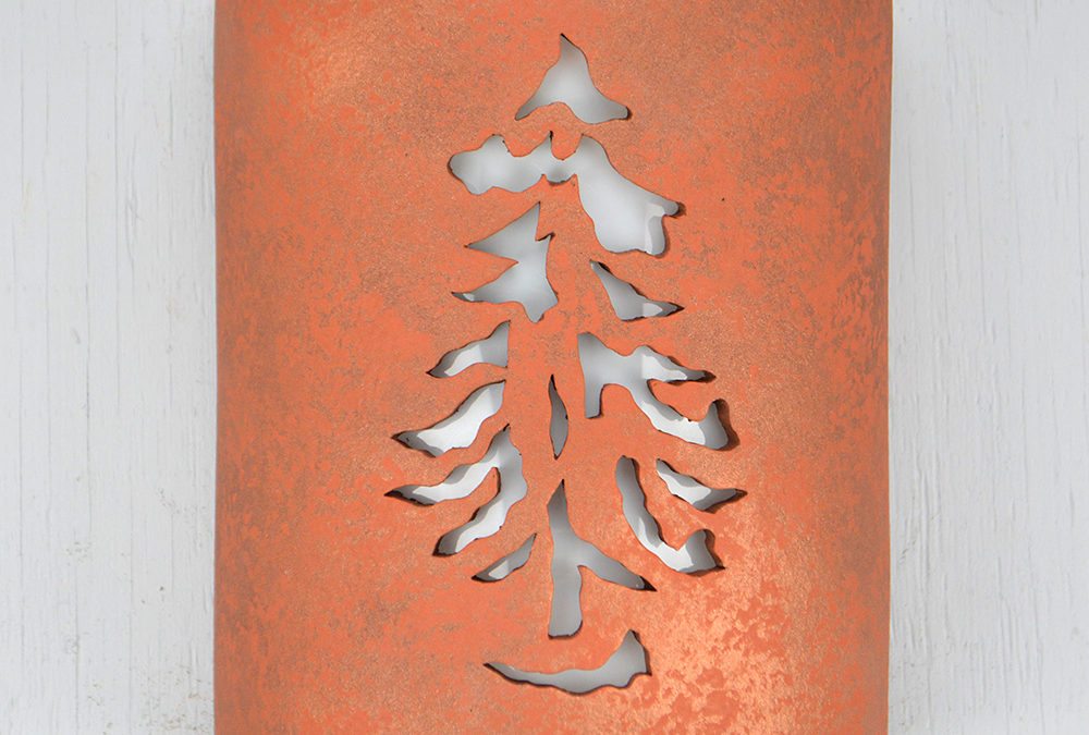 Wall Light-Pine-Open Top Half Round-Rusted Steel-Indoor-Outdoor