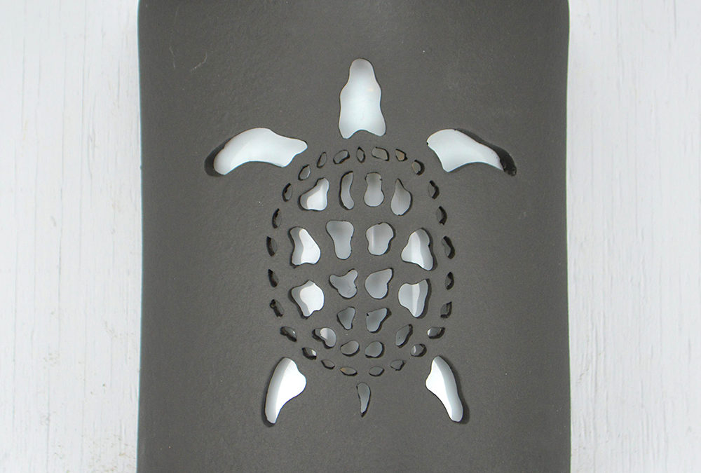 Wall Light-Sea Turtle-Open Top Half Round-Black Suede-Indoor-Outdoor