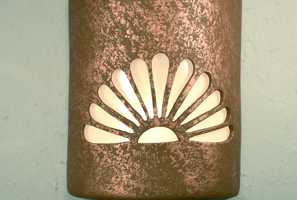 Wall Light-Single Fan-Open Top Half Round-Rust Mica-Indoor-Outdoor