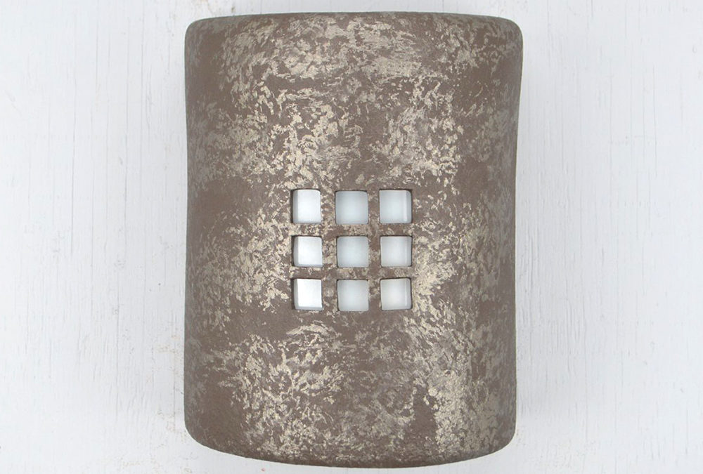 Wall Light-Blocks-Open Top Half Round-Coffee Mica-Indoor-Outdoor