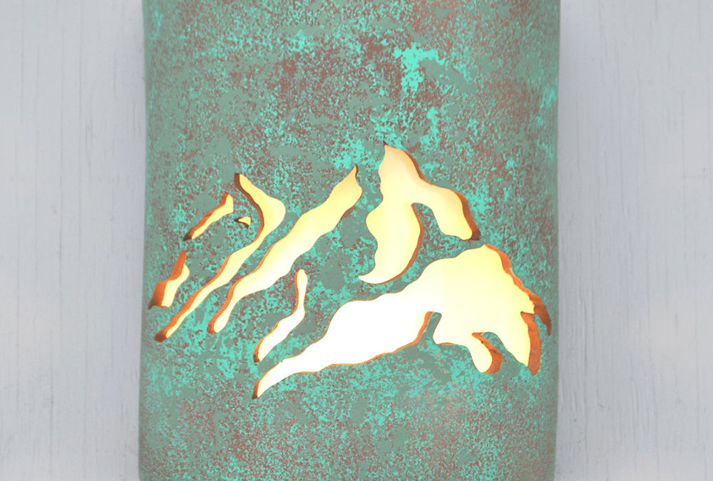 Wall Light-Peaks-Closed Top (Dark Sky) Half Round-Raw Turquoise-Indoor-Outdoor