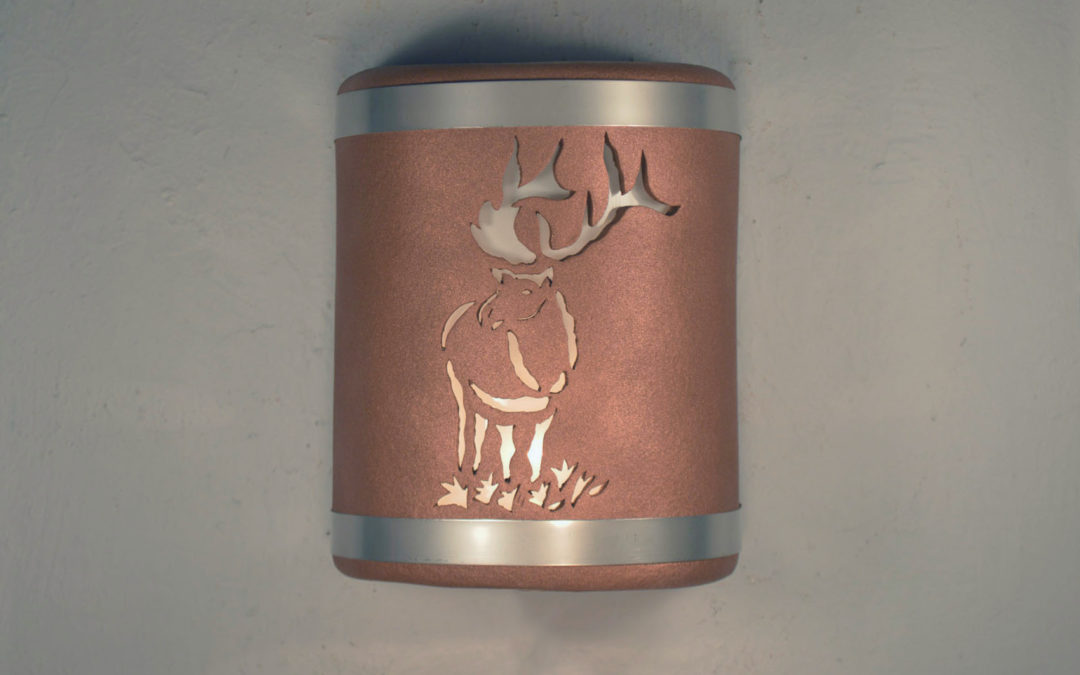 Wall Light-Elk-Open Top Half Round-w/Stainless Steel Bands-Rusted Copper-Indoor-Outdoor