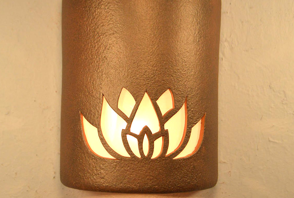 Wall Light-Lotus Flower-Open Top Half Round-Terracotta Haze-Indoor-Outdoor