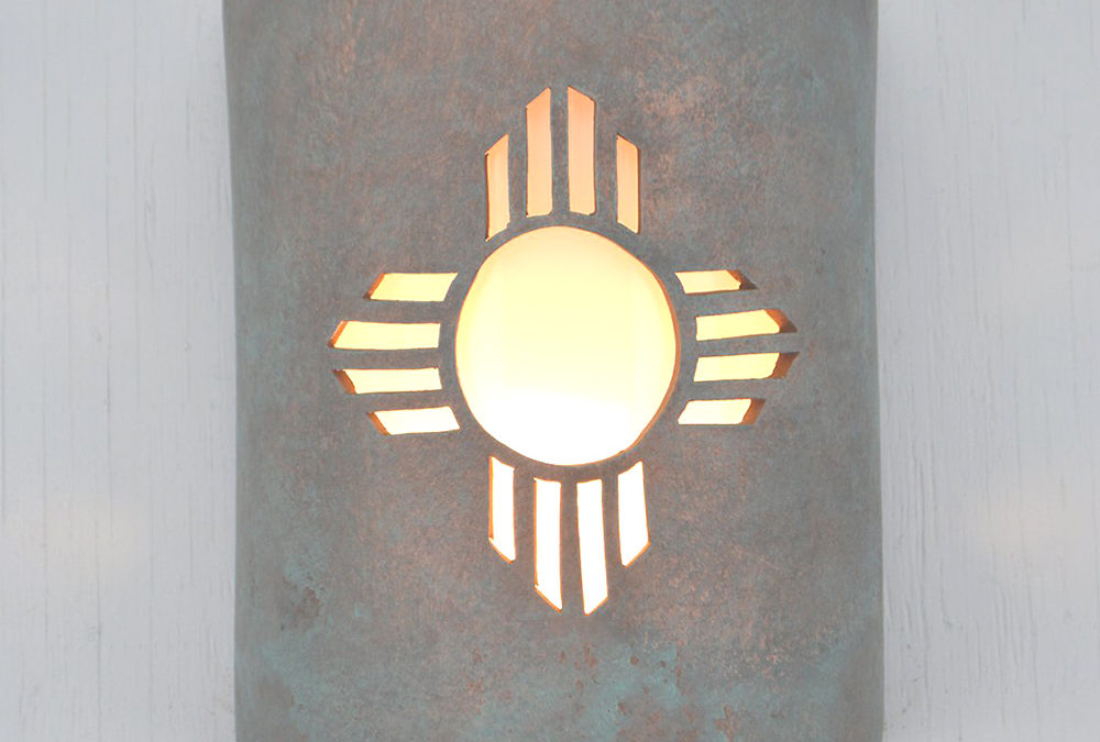 Wall Light-Plain Kachina (4 pt)-Open Top Half Round-Copper Patina-Indoor-Outdoor