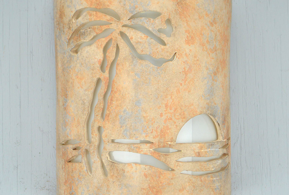 Wall Light-Paradise Palm-Open Top Half Round-Sandstone-Indoor-Outdoor