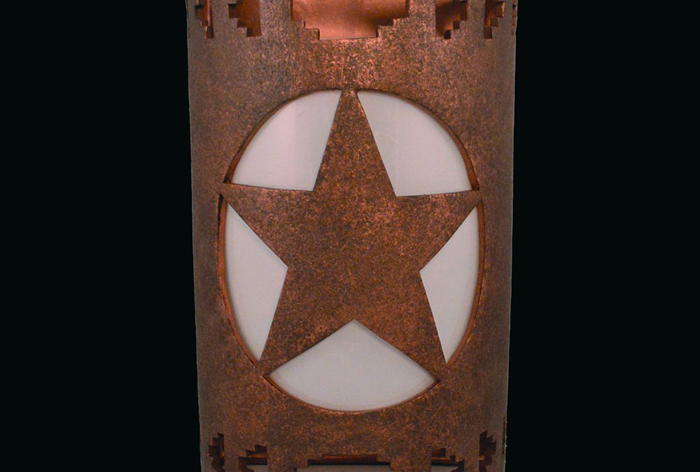 Wall Light-Lonestar w/Southwest Side Steps Boarders-Open Top Half Round-Antique Copper-Indoor-Outdoor