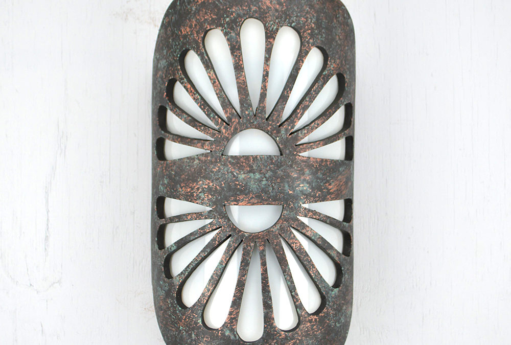 Wall Light-Double Fan-Shield Handcut Half Round-Copper Agate-Indoor-Outdoor