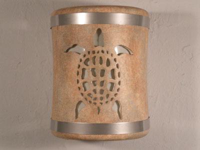 9" Sea Turtle Design and Stainless Steel Metal Bands-Sandstone color-Indoor/Outdoor-Open Top