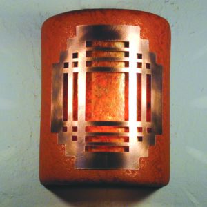 9" Open Top - Mission Copper Cover w/Amber Mica Lens, in Red Mica color - Indoor/Outdoor