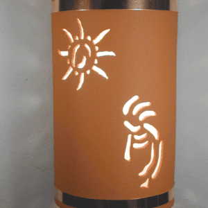 14" Open Top - Kokopelli w/Ancient Sun Designs & Copper Metal Bands, in Terracotta color - Indoor/Outdoor